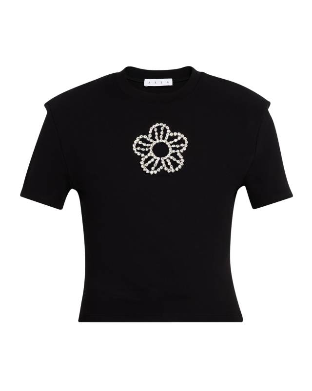 Crystal Flower Cutout Short-Sleeve T-Shirt
